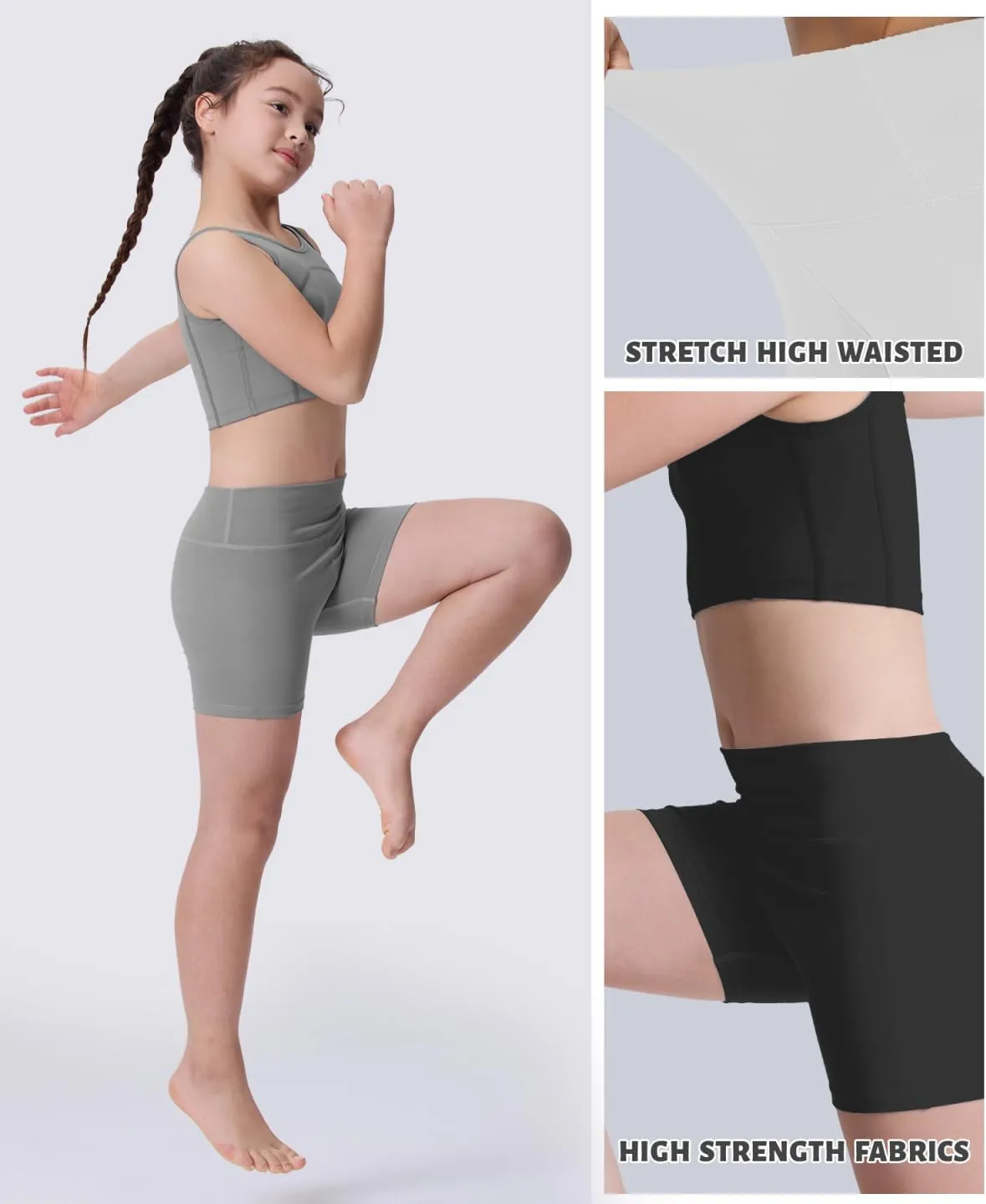 3 Pack Girls Athletic 4" Bike Shorts, High Waisted Workout Running Summer Yoga Short for Kids S-2XL