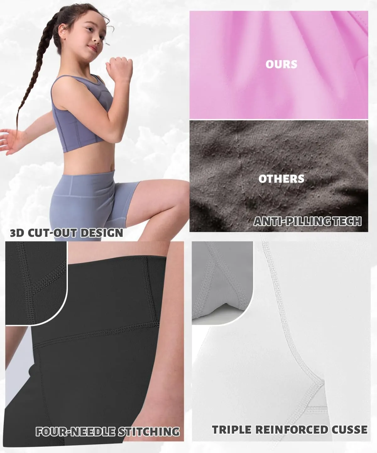 3 Pack Girls Athletic 4" Bike Shorts, High Waisted Workout Running Summer Yoga Short for Kids S-2XL