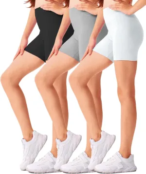 3 Pack Girls Athletic 4" Bike Shorts, High Waisted Workout Running Summer Yoga Short for Kids S-2XL