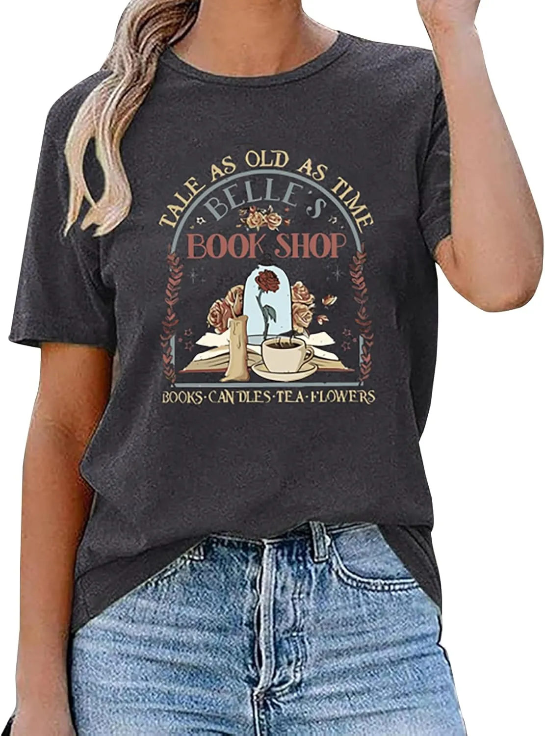 BLACKMYTH Women Book Shop Graphic Tees Soft Crewneck Tshirts