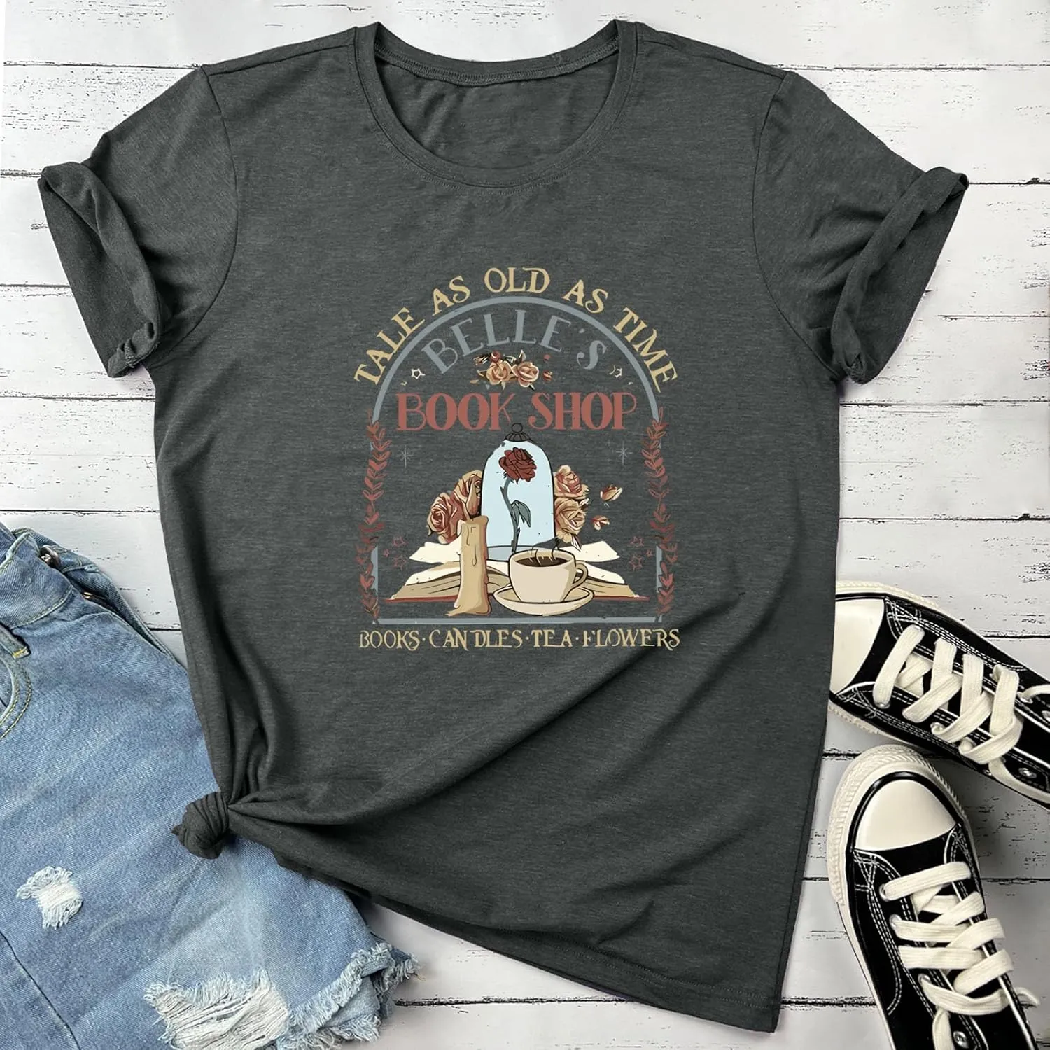 BLACKMYTH Women Book Shop Graphic Tees Soft Crewneck Tshirts