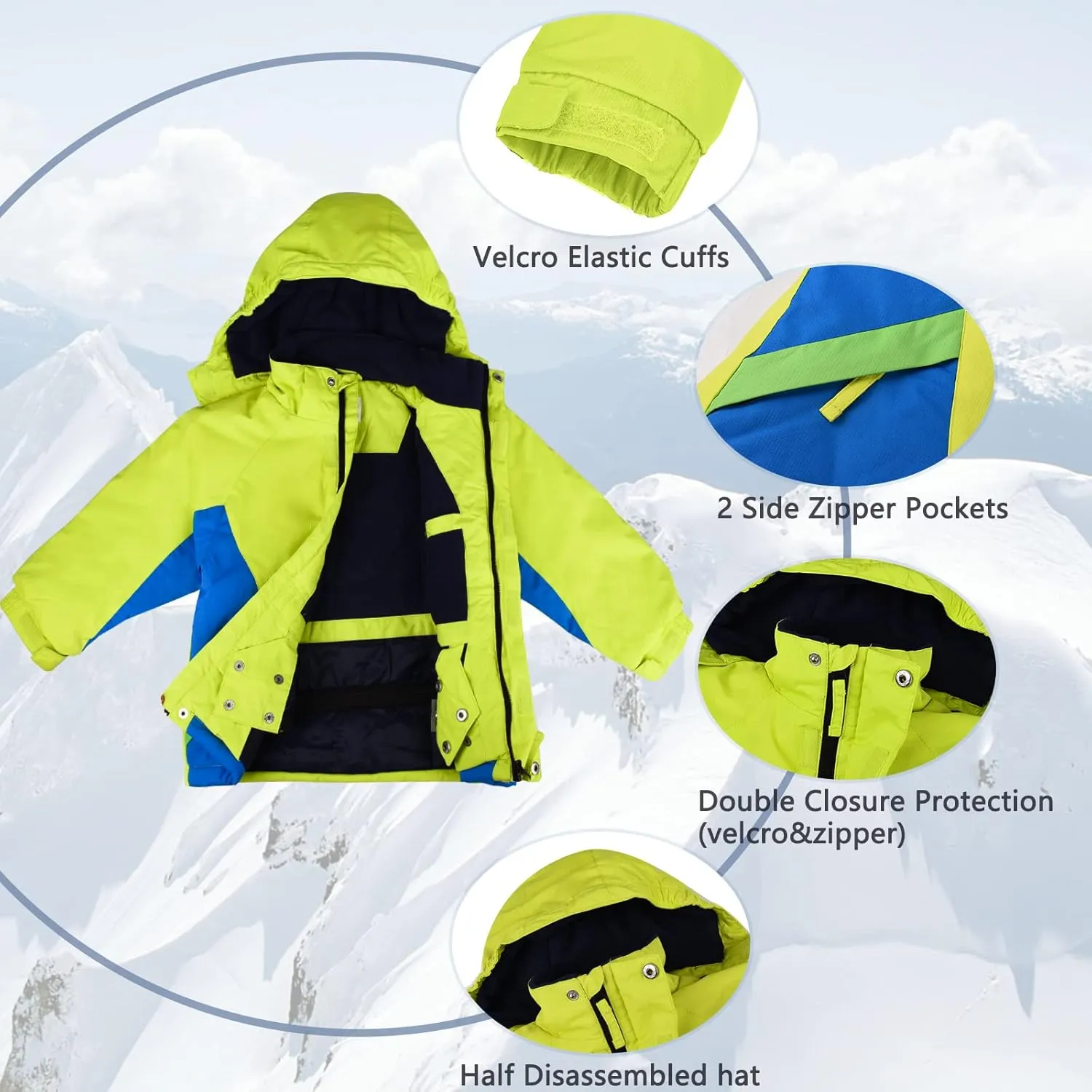 Boy's Waterproof Ski Jacket,Kids Warm Winter Snow Coat,Hooded Fleece Outwear,Windproof RainCoat