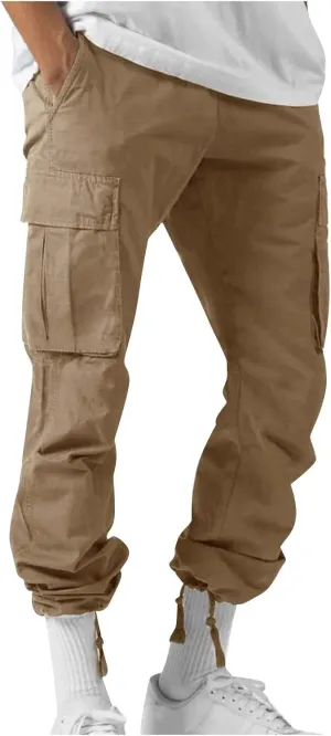 Cargo Work Pants for Men Elastic Waist Hiking Pants Plus Size Athletic Joggers with Multi Pockets Outdoor Tactical Pant