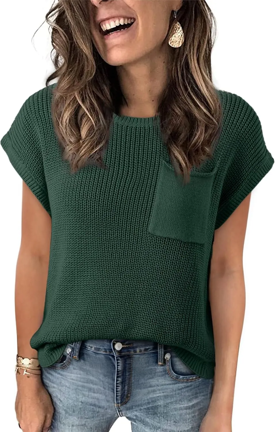 Dokotoo Women's Casual Short Sleeve Loose Tunic Tops Lightweight Knit Spring Pullover Sweater Blouses