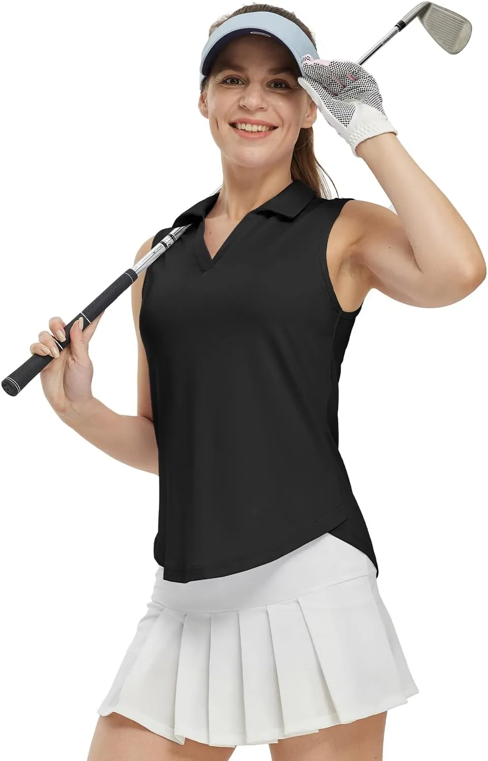 Gopune Women's Sleeveless Golf Shirts Quick Dry Lightweight UPF 50  Tennis Polo Shirts Collared V-Neck Tank Tops