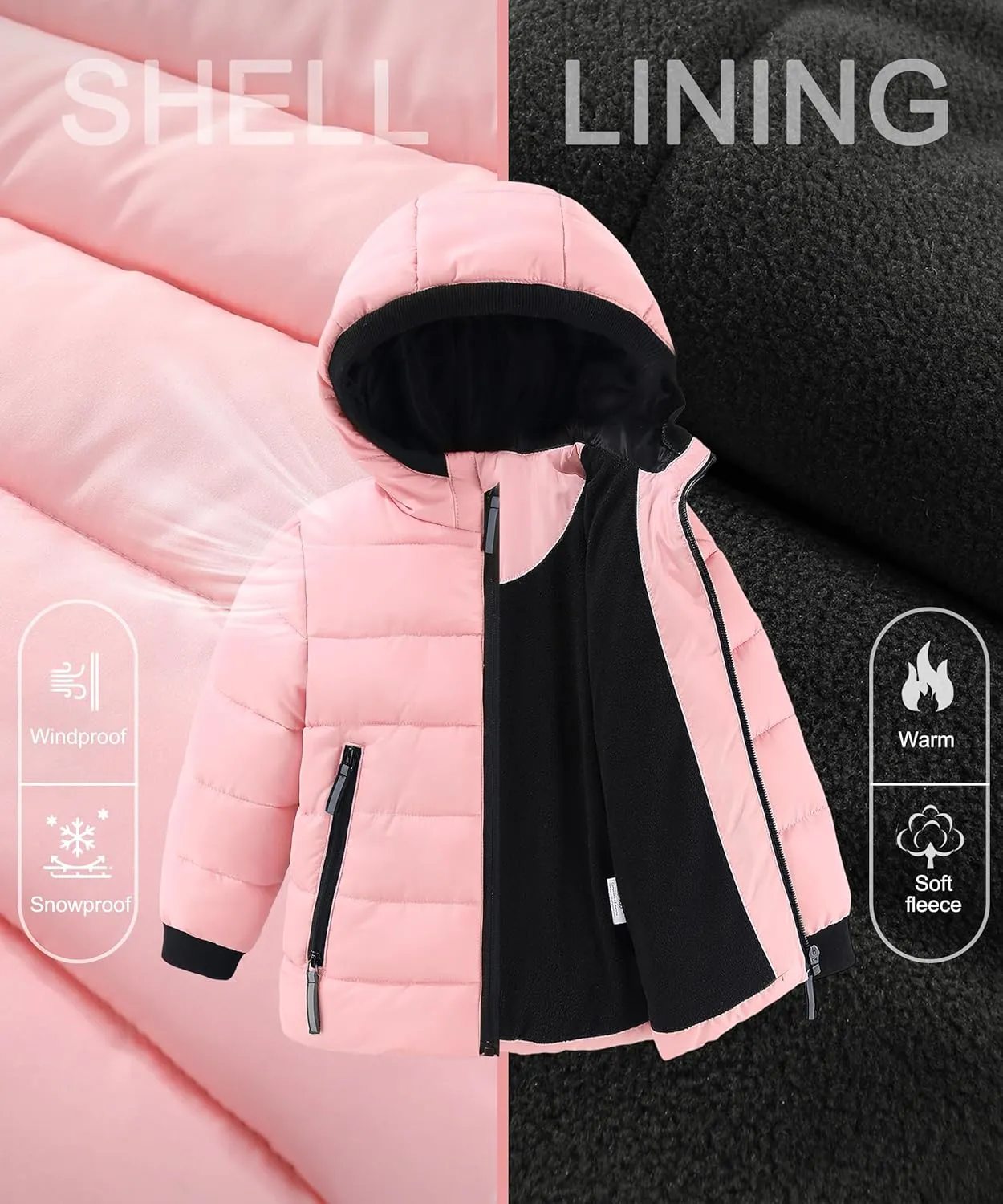 Hiheart Boys Girls Thick Padded Winter Coat Warm Hooded Jacket