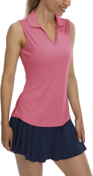 LastFor1 Women's Sleeveless Polo Golf Shirts Quick Dry 50  UV Protection V-Neck with Collar Lightweight Tennis Tank Tops
