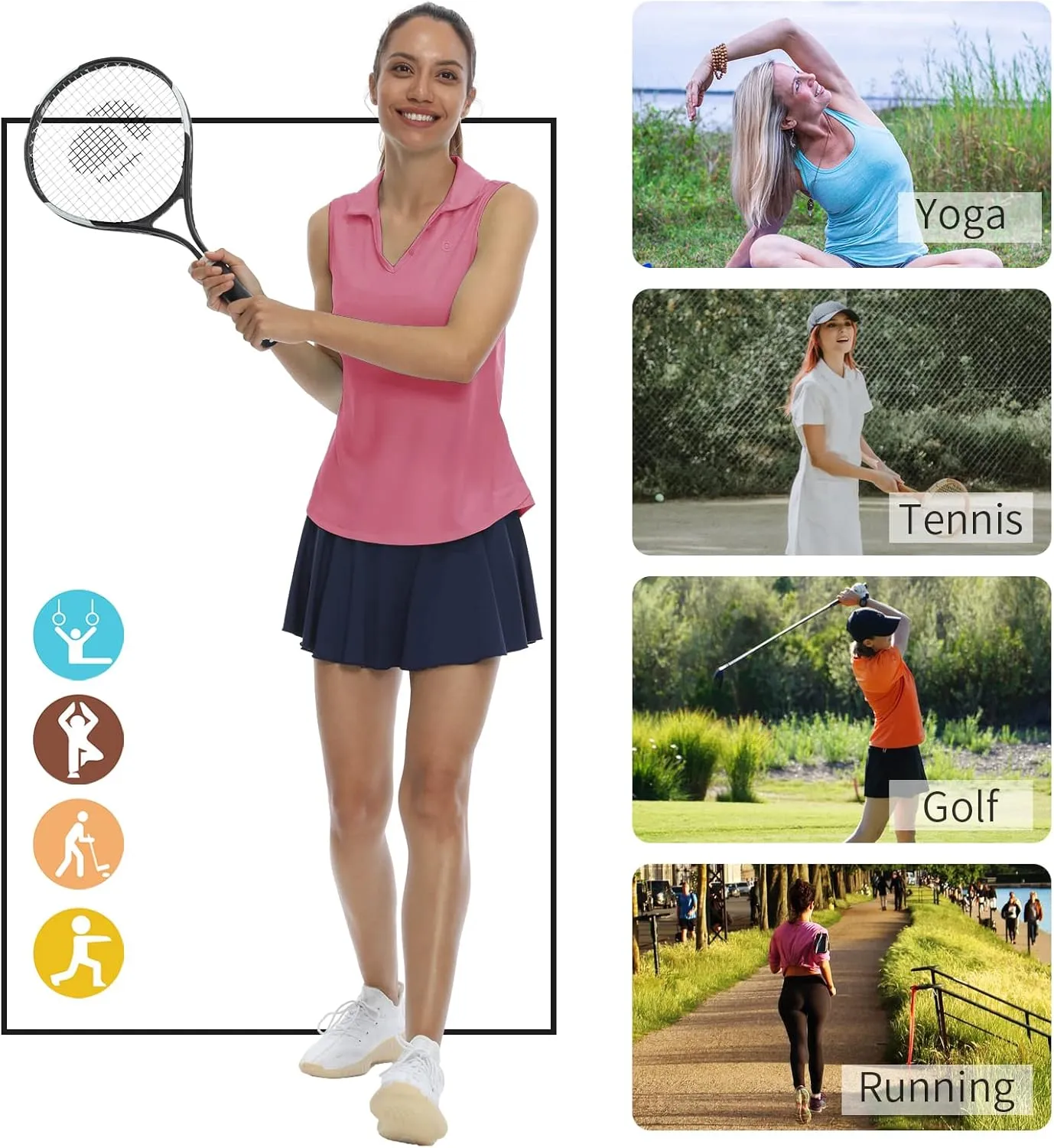 LastFor1 Women's Sleeveless Polo Golf Shirts Quick Dry 50  UV Protection V-Neck with Collar Lightweight Tennis Tank Tops
