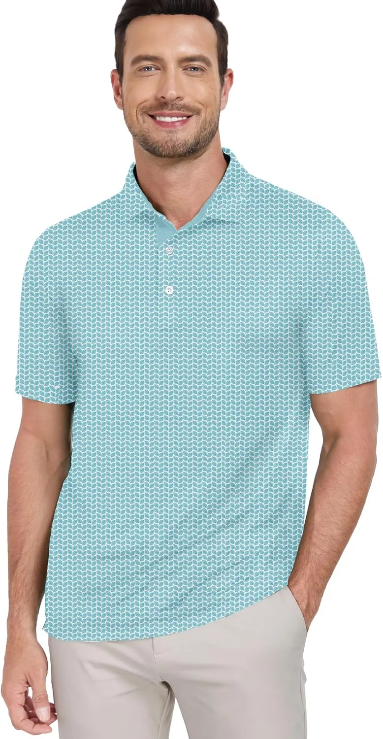 Mens Golf Shirts Short Sleeve Print Dry Fit Moisture Wicking Performance Polo Shirt