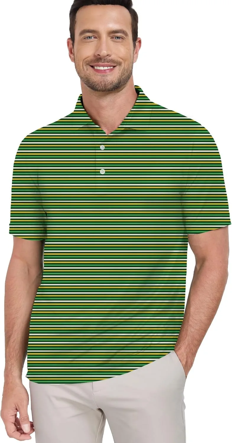 Mens Golf Shirts Short Sleeve Print Dry Fit Moisture Wicking Performance Polo Shirt