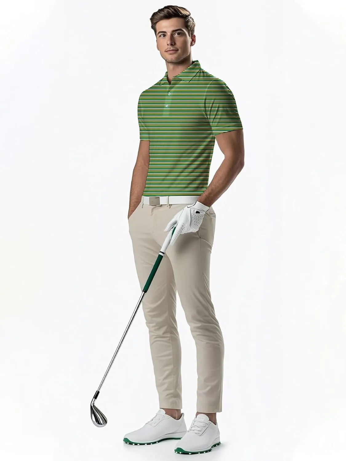 Mens Golf Shirts Short Sleeve Print Dry Fit Moisture Wicking Performance Polo Shirt