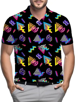 Mens Polo Shirt Retro 80s 90s Golf Tennis Sport T-ShirtSoft Breathable Elastic Fabric Short Sleeve