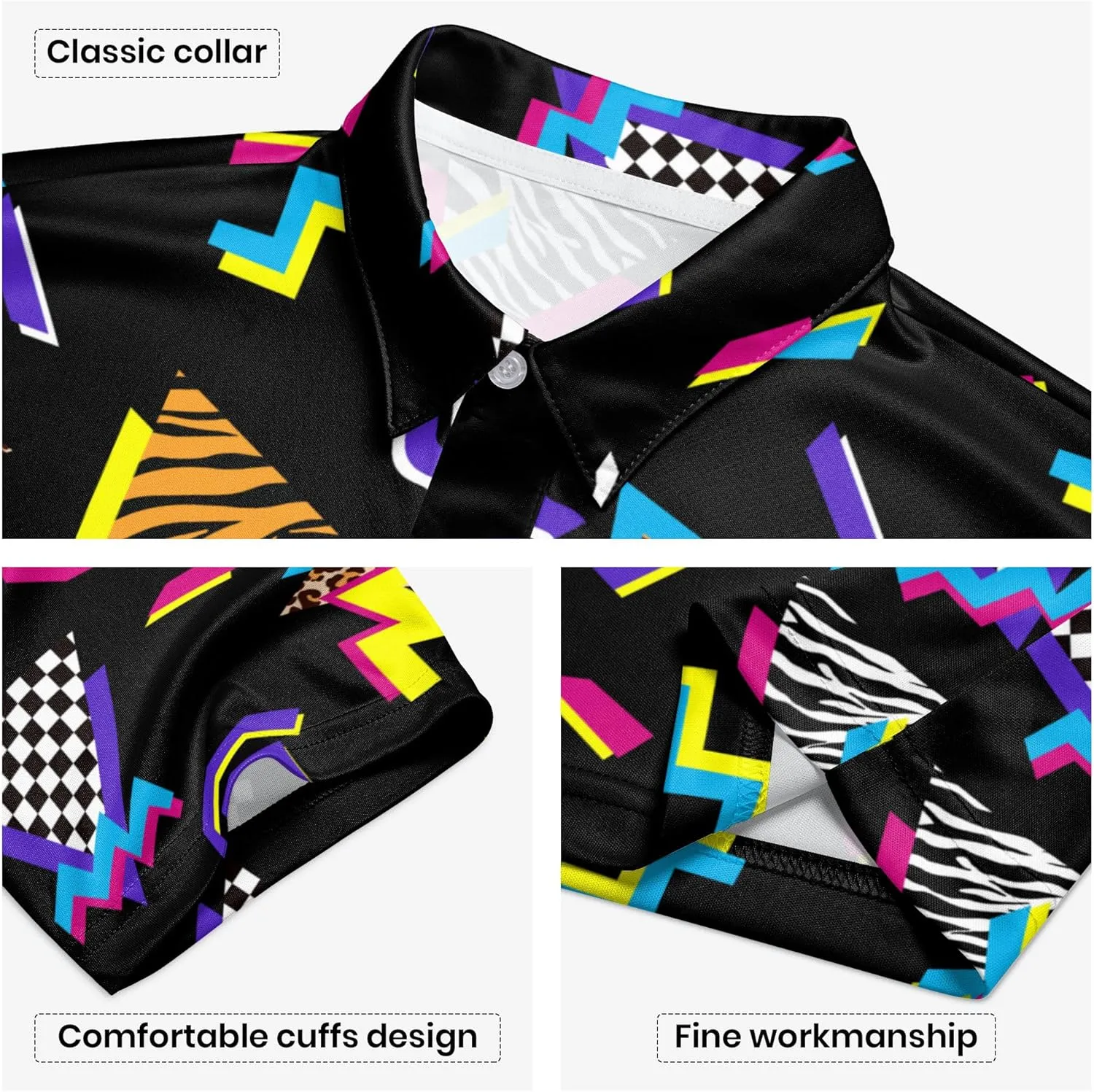 Mens Polo Shirt Retro 80s 90s Golf Tennis Sport T-ShirtSoft Breathable Elastic Fabric Short Sleeve