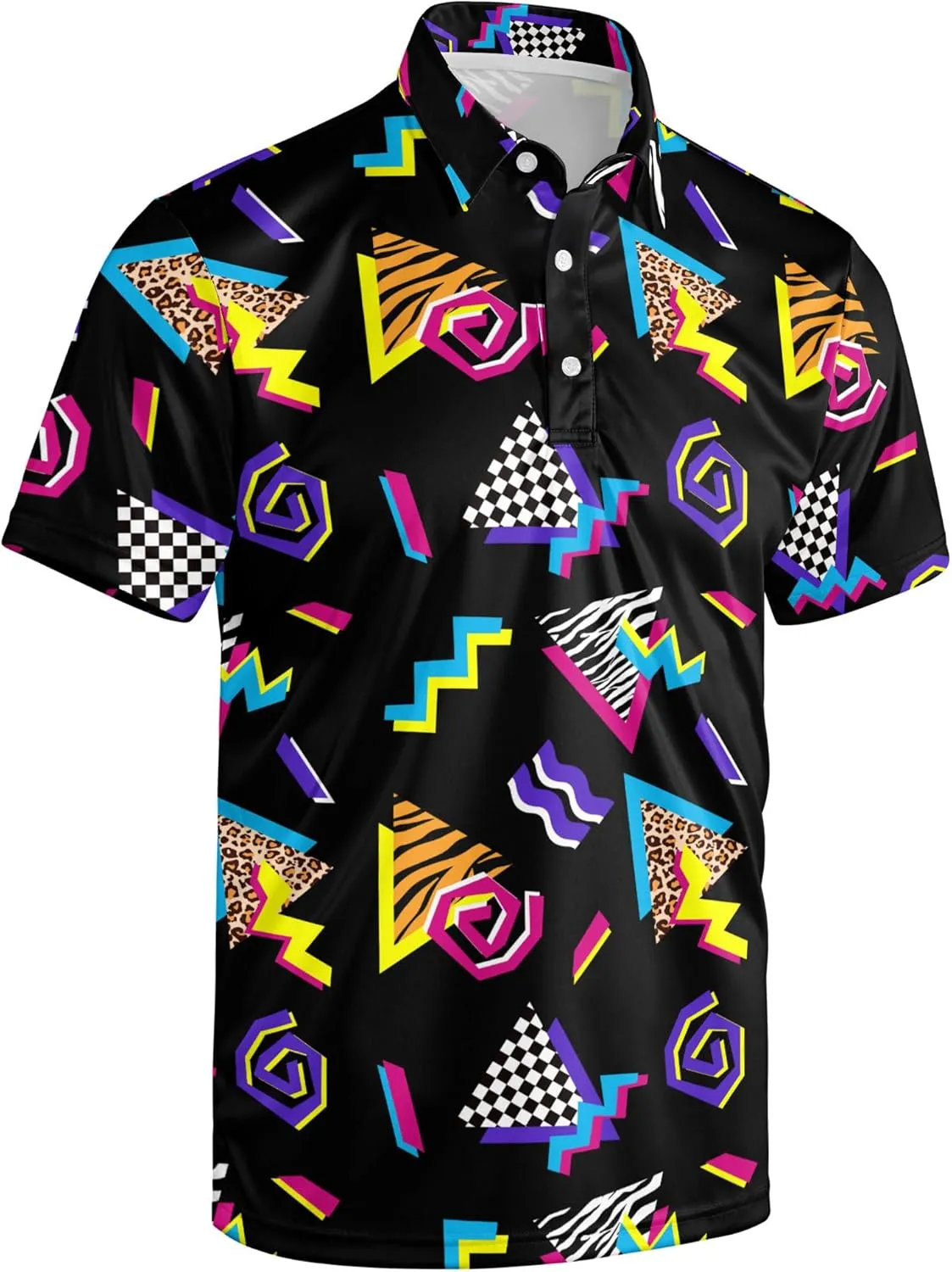 Mens Polo Shirt Retro 80s 90s Golf Tennis Sport T-ShirtSoft Breathable Elastic Fabric Short Sleeve
