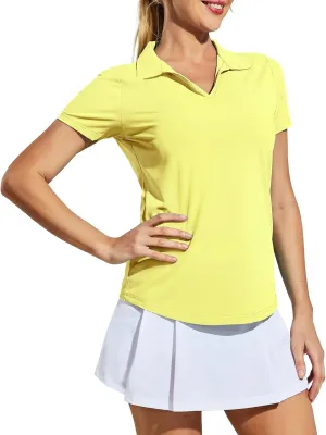 MIER Women's Golf Polo Shirts Collared V Neck Short Sleeve Tennis Shirt, Dry Fit, Moisture Wicking