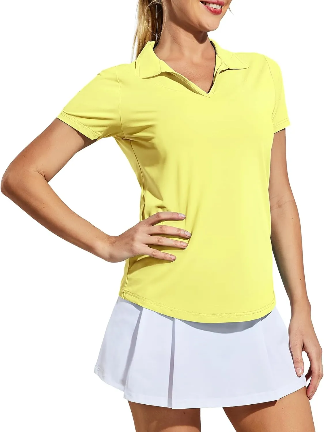 MIER Women's Golf Polo Shirts Collared V Neck Short Sleeve Tennis Shirt, Dry Fit, Moisture Wicking