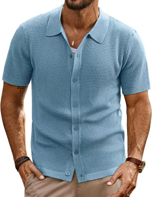 PJ PAUL JONES Mens Polo Shirts Casual Textured Knittd Shirts Lightweight Breathable Polo Shirt