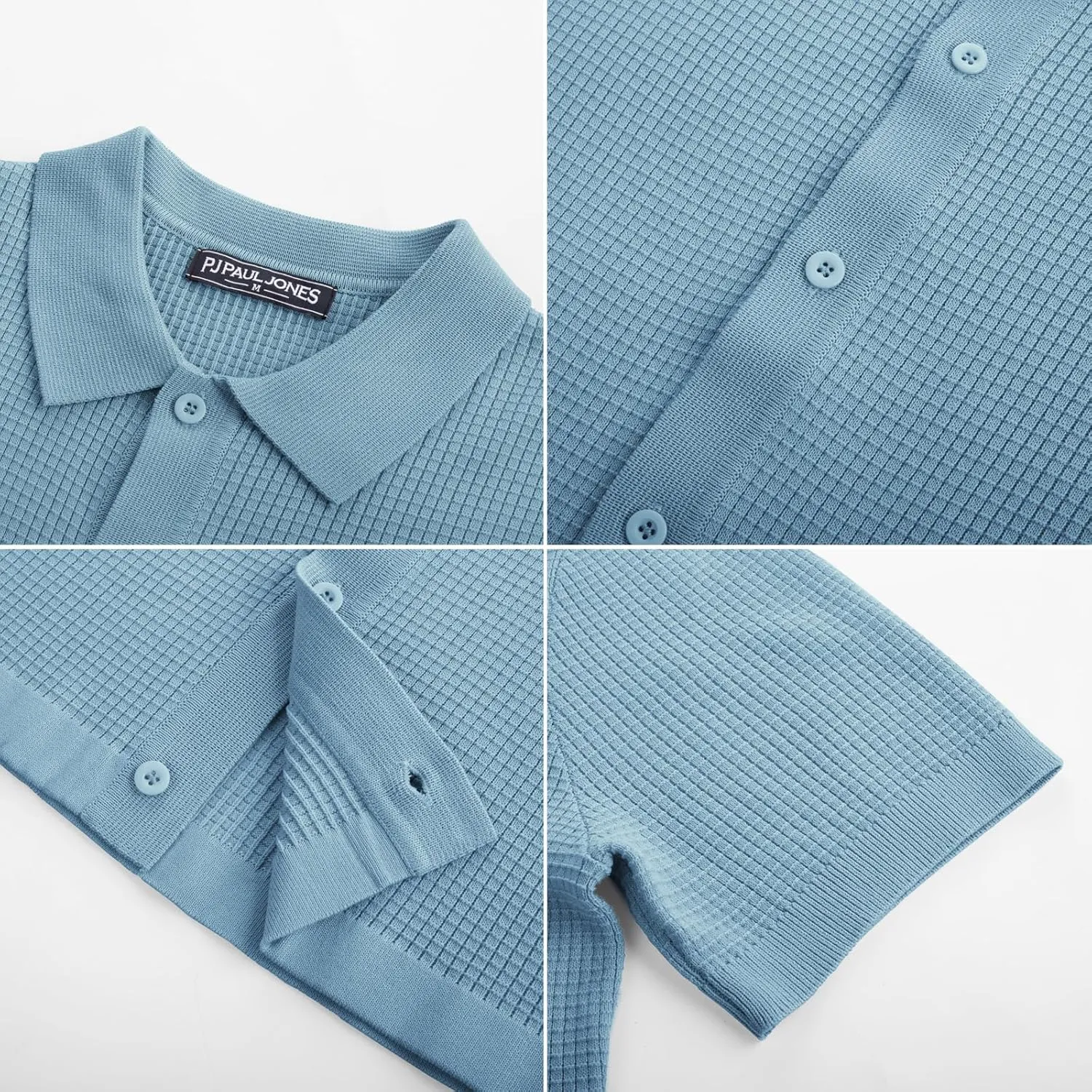 PJ PAUL JONES Mens Polo Shirts Casual Textured Knittd Shirts Lightweight Breathable Polo Shirt