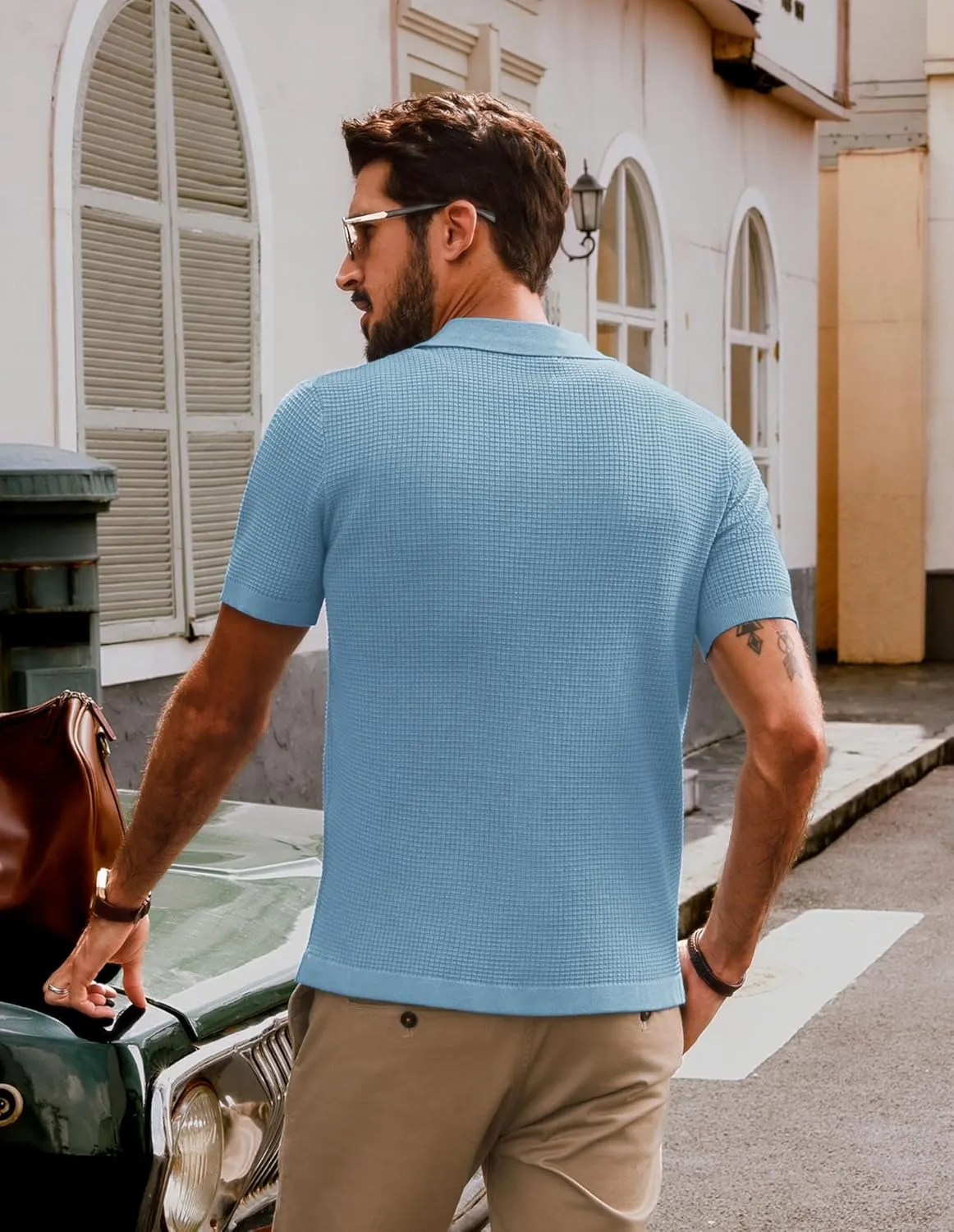 PJ PAUL JONES Mens Polo Shirts Casual Textured Knittd Shirts Lightweight Breathable Polo Shirt