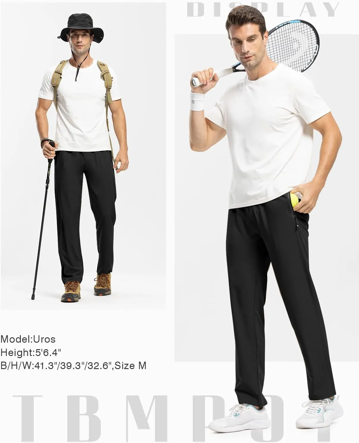 TBMPOY Men's Lightweight Hiking Travel Pants Breathable Athletic Fishing Active Joggers Zipper Pockets