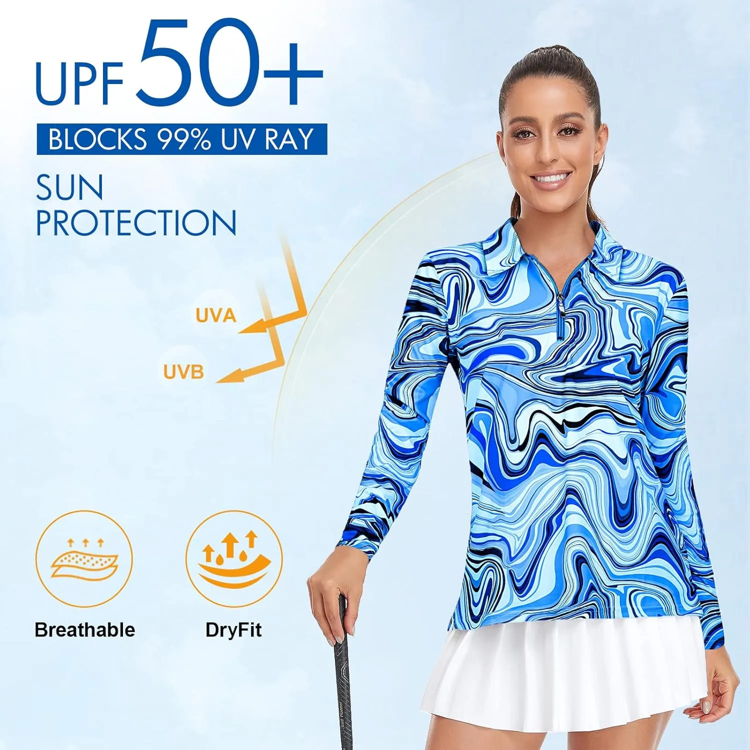 Viracy Womens Golf Shirt UPF50  Sun Protection Long Sleeve 1/4 Zip Up Polo Workout Tops Fast Dry Fit Moisture Wicking