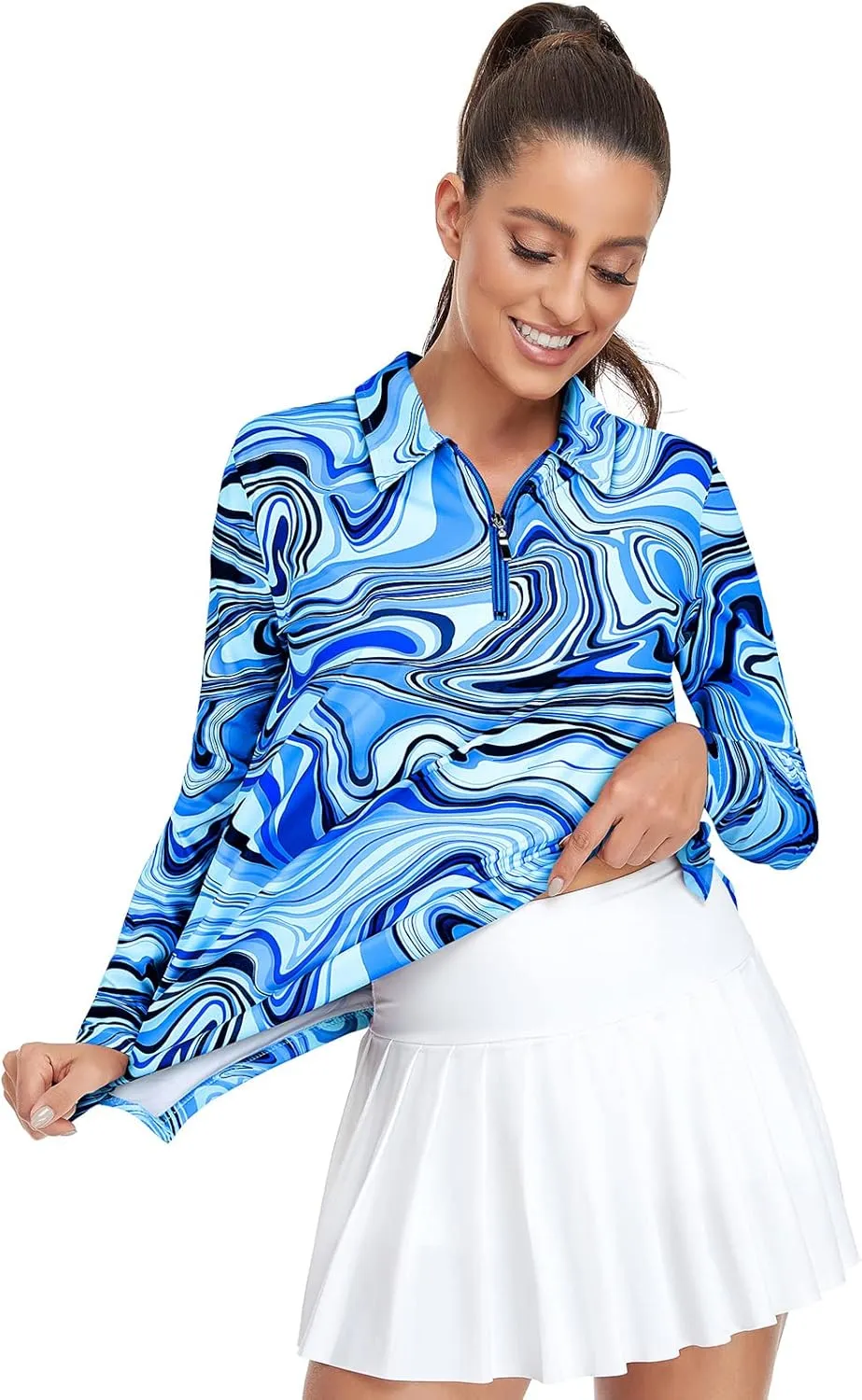 Viracy Womens Golf Shirt UPF50  Sun Protection Long Sleeve 1/4 Zip Up Polo Workout Tops Fast Dry Fit Moisture Wicking