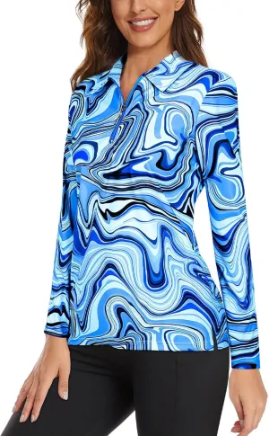 Viracy Womens Golf Shirt UPF50  Sun Protection Long Sleeve 1/4 Zip Up Polo Workout Tops Fast Dry Fit Moisture Wicking