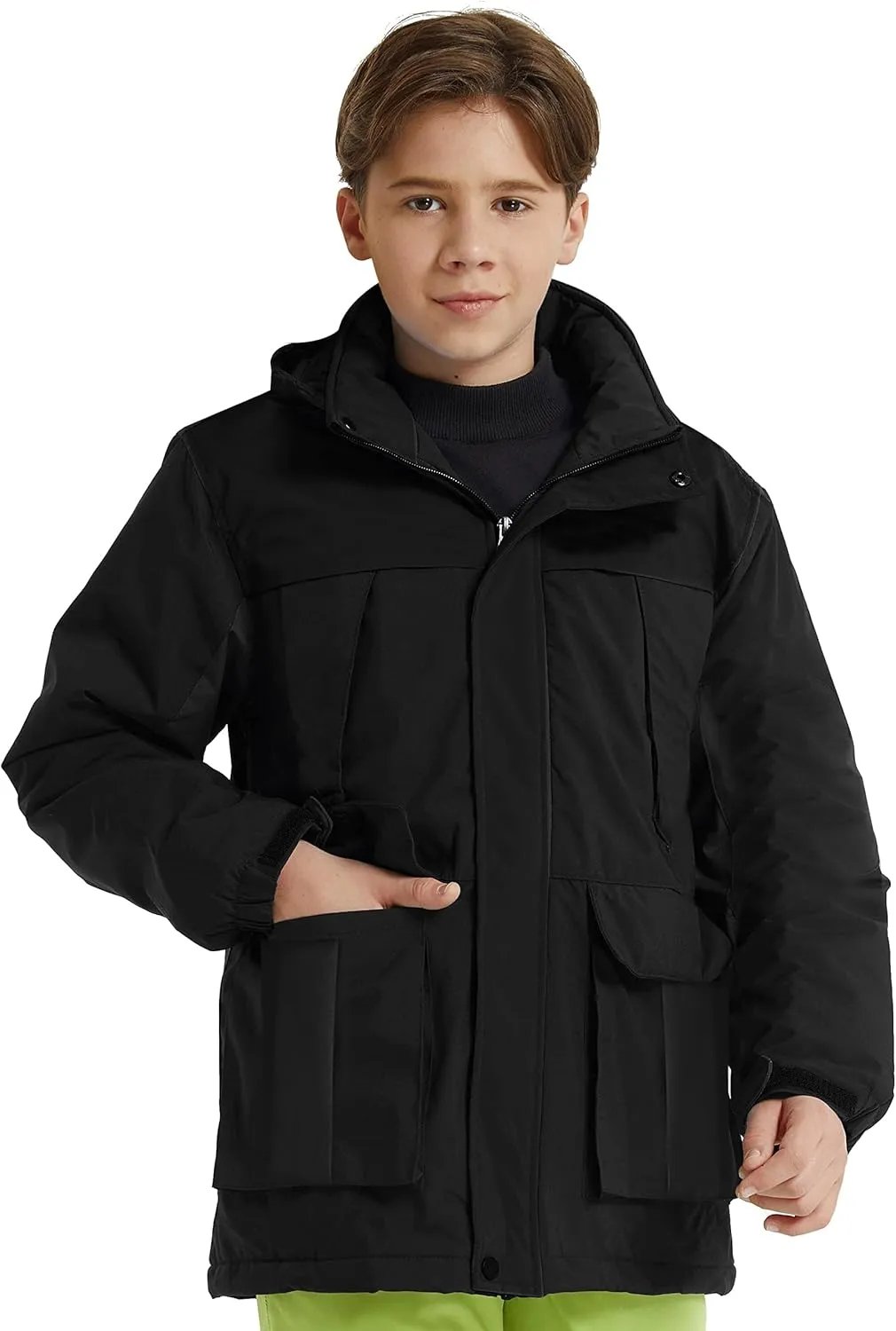 wantdo Boys Winter Coat Waterproof Windbreaker Snow Skiing Jacket Warm Thick Rain Coat Kids Jacets with Removable Hood