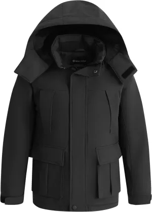 wantdo Boys Winter Coat Waterproof Windbreaker Snow Skiing Jacket Warm Thick Rain Coat Kids Jacets with Removable Hood