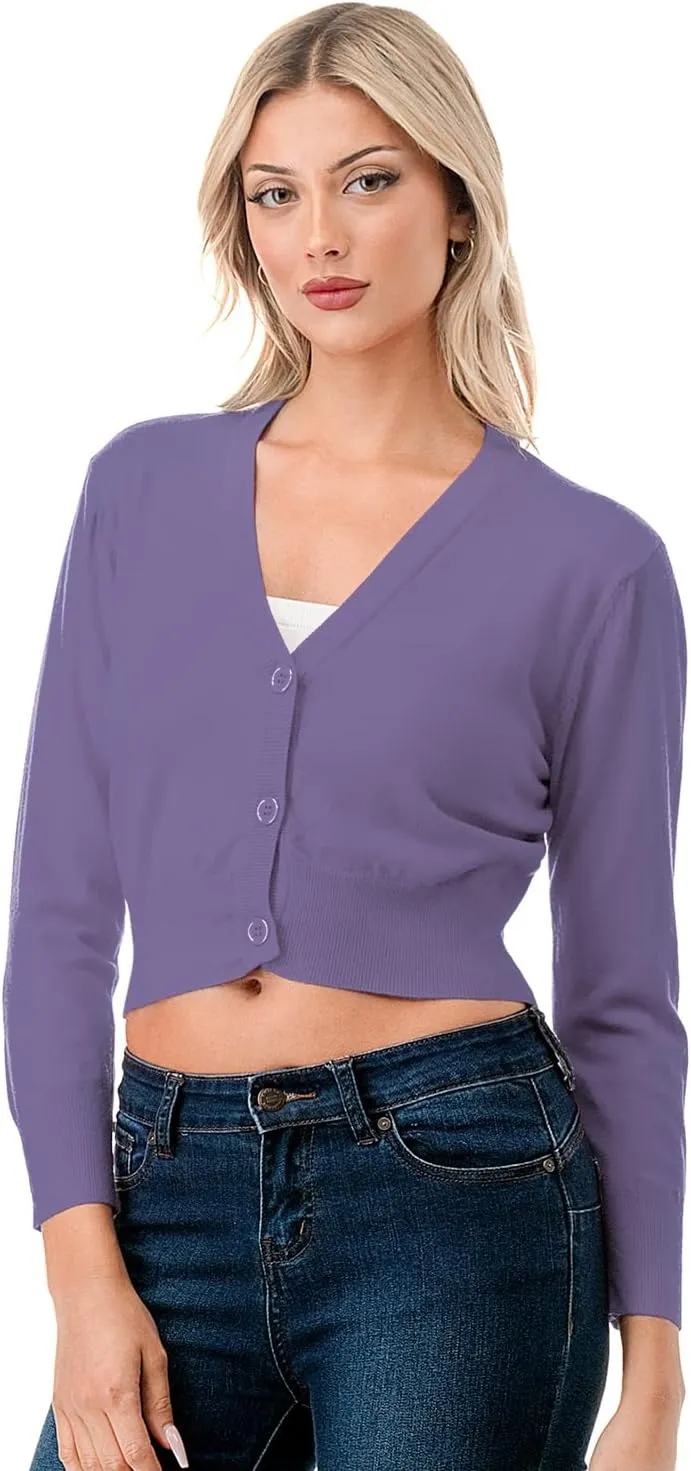Women's 3/4 Sleeve Soft Open Front Cropped Sweater Cardigan (S-XXL)