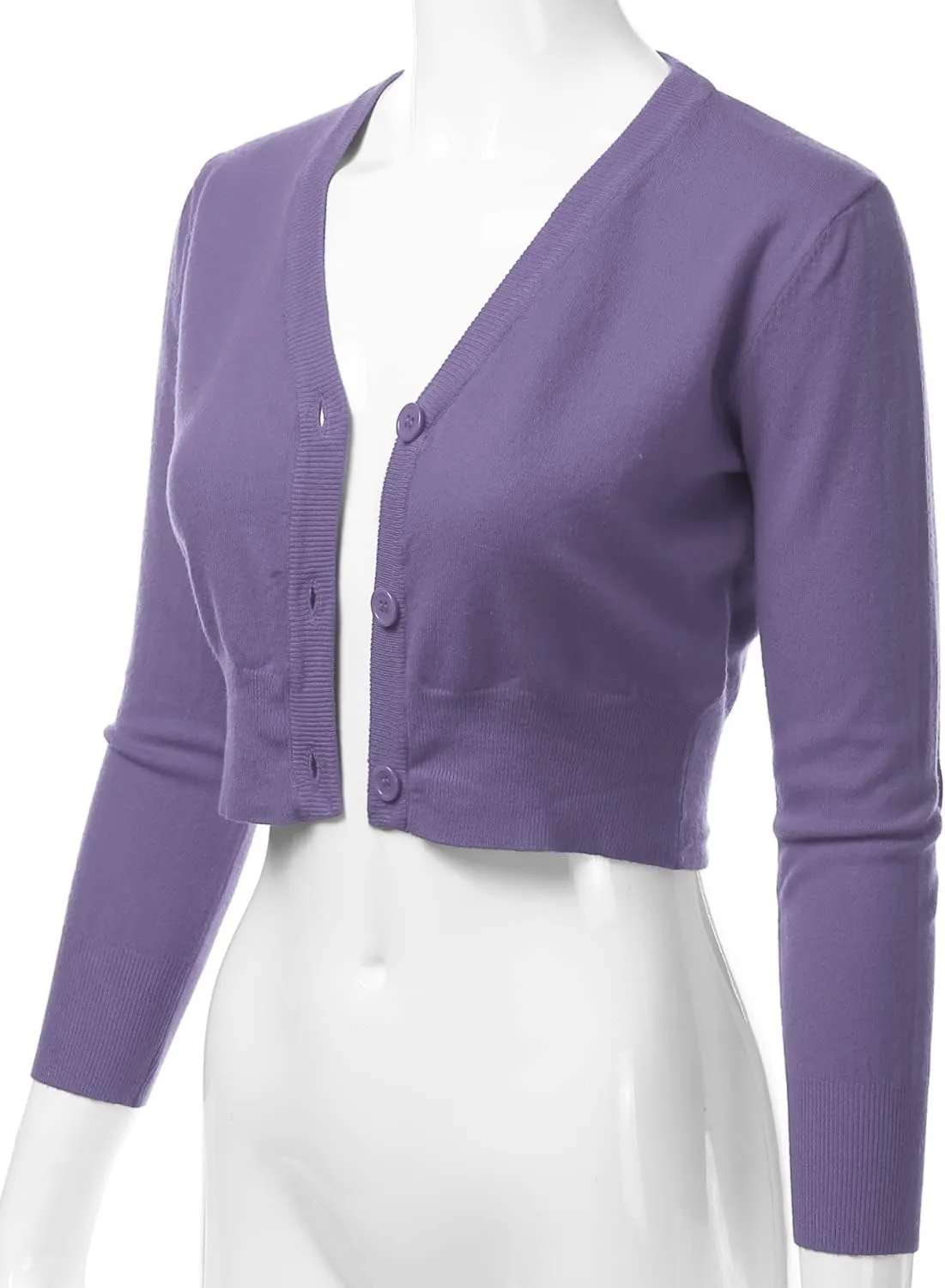Women's 3/4 Sleeve Soft Open Front Cropped Sweater Cardigan (S-XXL)