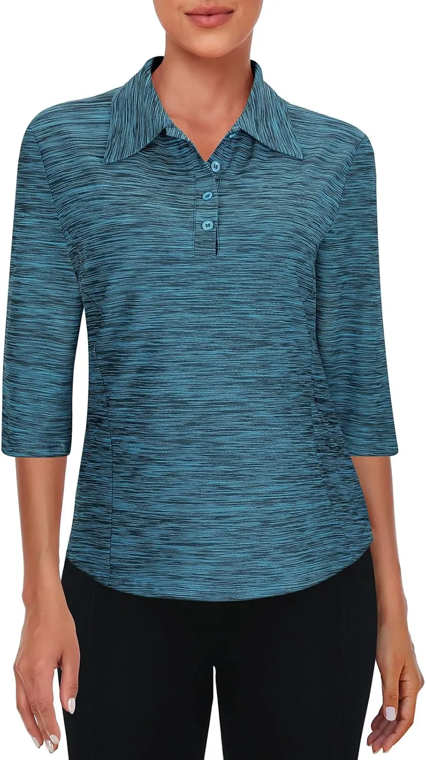 Zamowoty Women's 3/4 Sleeve Golf Tennis Polo Shirts 4-Button Dry Fit Workout Tops Athletic Shirt UPF50 